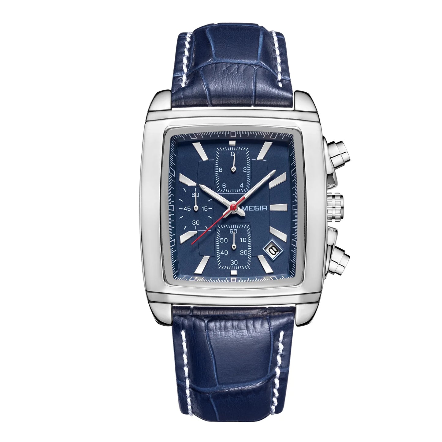 MEGIR Fashion Casual Men Chronograph Quartz Watch Top Brand Military Sport Wristwatch Man Rectangle  Leather Watches Male 2028