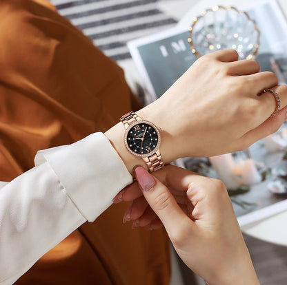 CURREN Luxury Watch Women Ring Necklace Earrings Rhinestone Fashion Wristwatch Female Casual Ladies Watches Bracelet 5PCS Set