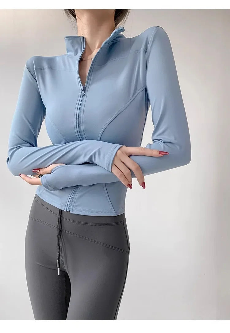 Women's Quick-Dry Yoga Jacket – Long Sleeve Slim Fit Zip Running Coat