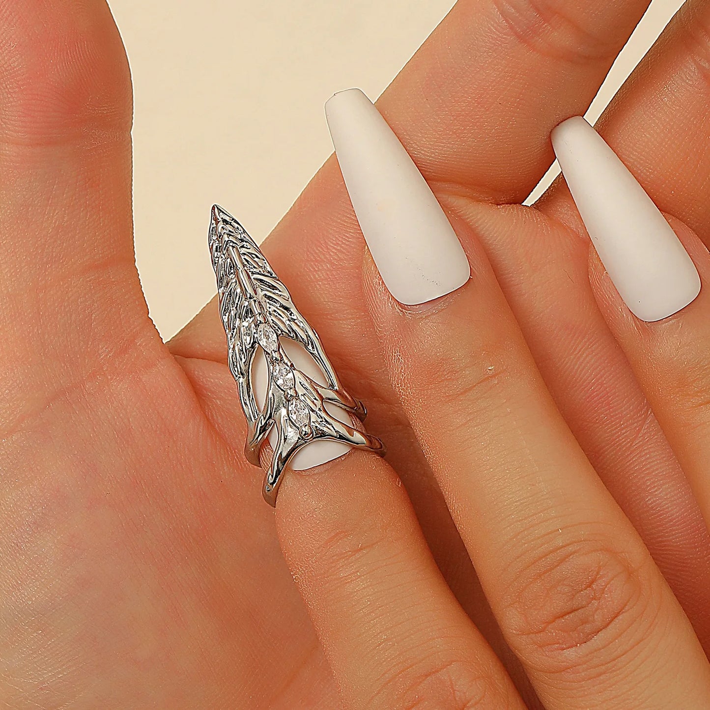Punk Metal Nail Cover Bone Ring for Women Gothic Rock Machinery Manicure Fingertip Ring Finger Rings Cosplay Jewelry Set Gift