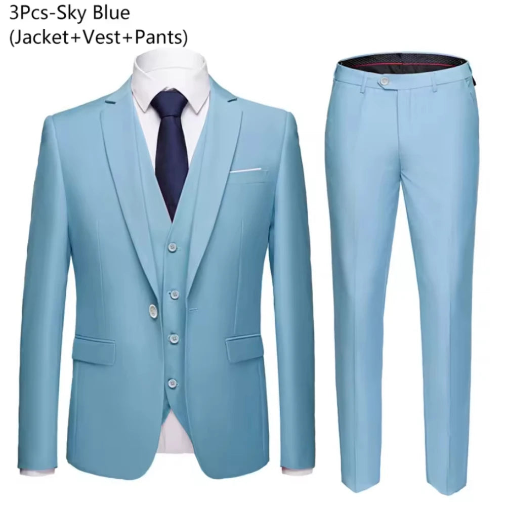 Suits For Men 3 Pieces Set Elegant Wedding  Fashion Classic Full Jackets Vest Pants Blazers Outfit 2026 Formal Costume