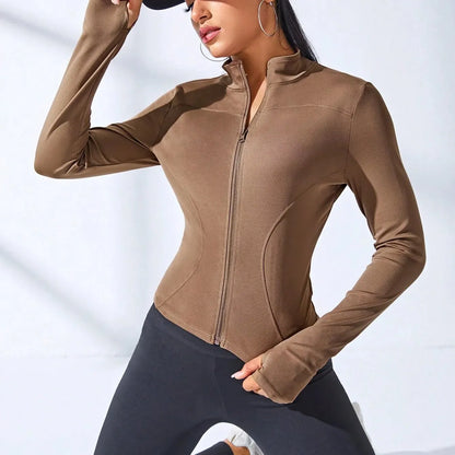 Women's Slim Fit Yoga Zip Jacket – Body Sculpting Short Sports Coat