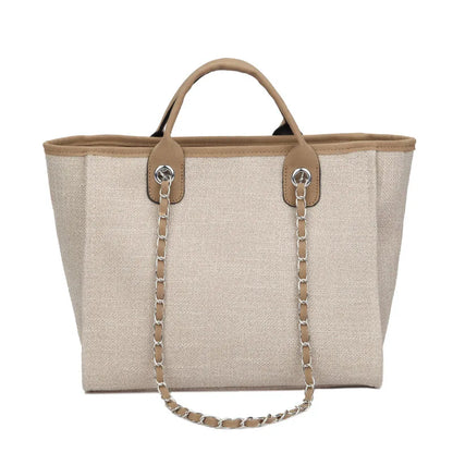 Women Tote Bags Fashion Canvas Large Capacity Handbag Casual Chains Shoulder Bags Ladies Big Messenger Bag Shopping Bag