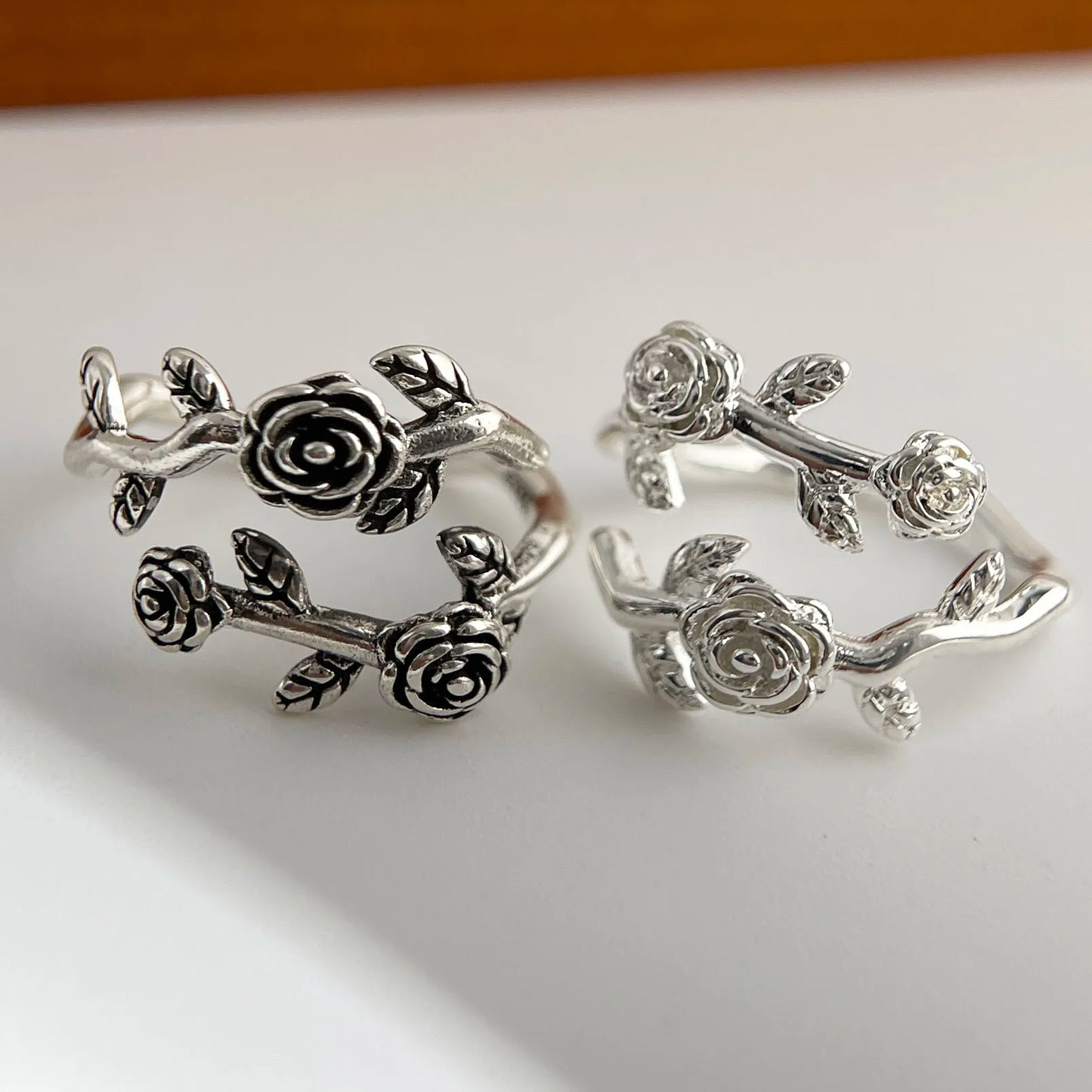 925 Sterling Silver Rings for Women Couple Minimalist Handmade Simple Retro Rose Flower Ring Fine Jewelry Gift Prevent Allergy