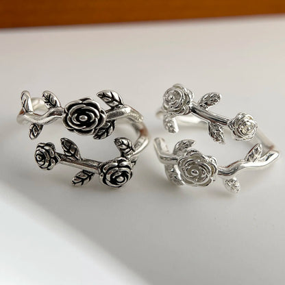 925 Sterling Silver Rings for Women Couple Minimalist Handmade Simple Retro Rose Flower Ring Fine Jewelry Gift Prevent Allergy