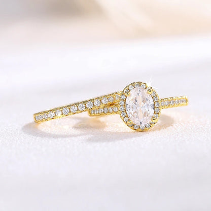 Huitan Gold Color/Rose Gold Color 2Pcs Set Wedding Rings for Women Luxury Cubic Zirconia Engagement Party Female Trendy Jewelry