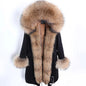 Maomaokong Winter Woman Natural Fur Overcoat Plus Size Black Parkas Raccoon Real Fur Lining Extra Larg Warm Jacket Coats Long