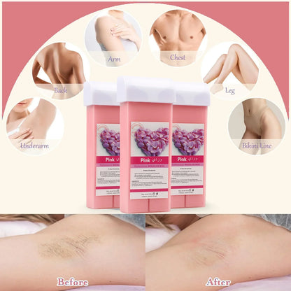 Rose Wax Roll-On Refills-Painless Hair Removal Cartridge for Bikini/Body, Hypoallergenic & 100% Natural Formula,Hair Removal Kit