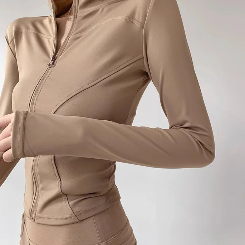 Women's Quick-Dry Yoga Jacket – Long Sleeve Slim Fit Zip Running Coat