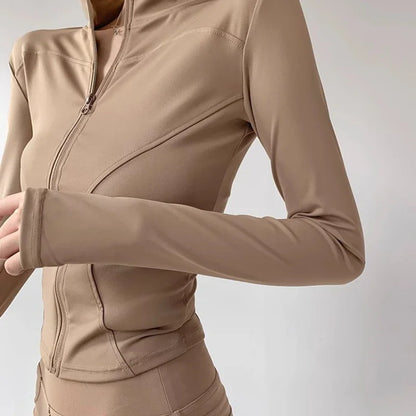 Women's Quick-Dry Yoga Jacket – Long Sleeve Slim Fit Zip Running Coat