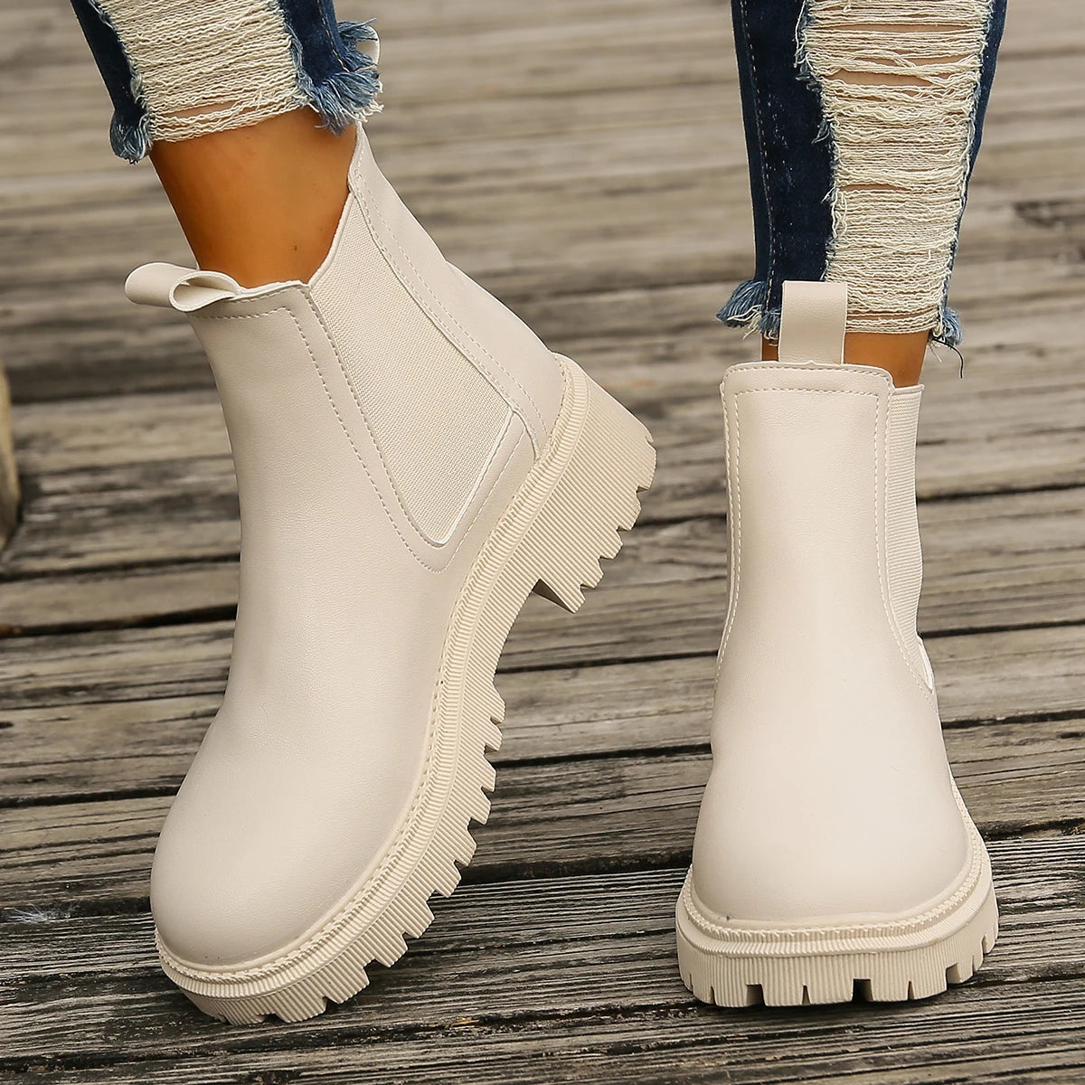 New Autumn Winter Chelsea Boots Women Platform Brown Black Beige White Ankle Boots for Women Fur Short Chunky Punk Gothic Shoes