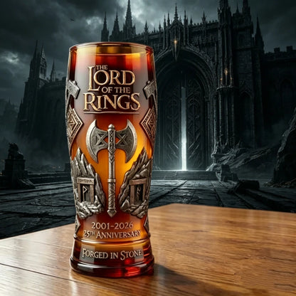 Lord of The Rings 25th Anniversary Glass Cup Gimli Axe Print Drinking Mug