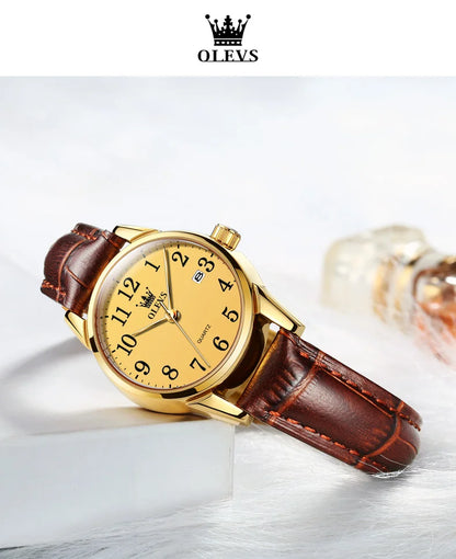 OLEVS Brand Fashion Simple Quartz Watch for Women Leather Strap Waterproof Calendar Womens Watches Elegant Female Clock