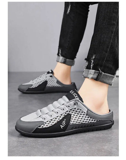 Verão masculino malha deslizamento em metade chinelos moda homem sandálias esportivas respirável qualidade casual ervilhas sapatos para homens mocassins de luxo