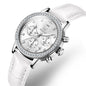 OLEVS Fashion Diamond Watches For Women Luxury Brand Rose Gold Case Ladies Quartz Watch White Leather Strap reloj para mujer