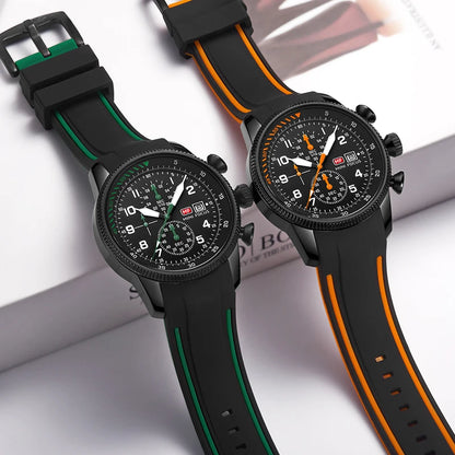 MINI FOCUS Sports Quartz Watch for Men Fashion Chronograph Waterproof Watches Silicone Strap Luminous Hands Wristwatches 0379