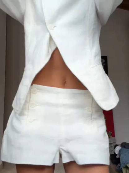 Women's Elegant White Linen Two-piece Outfit