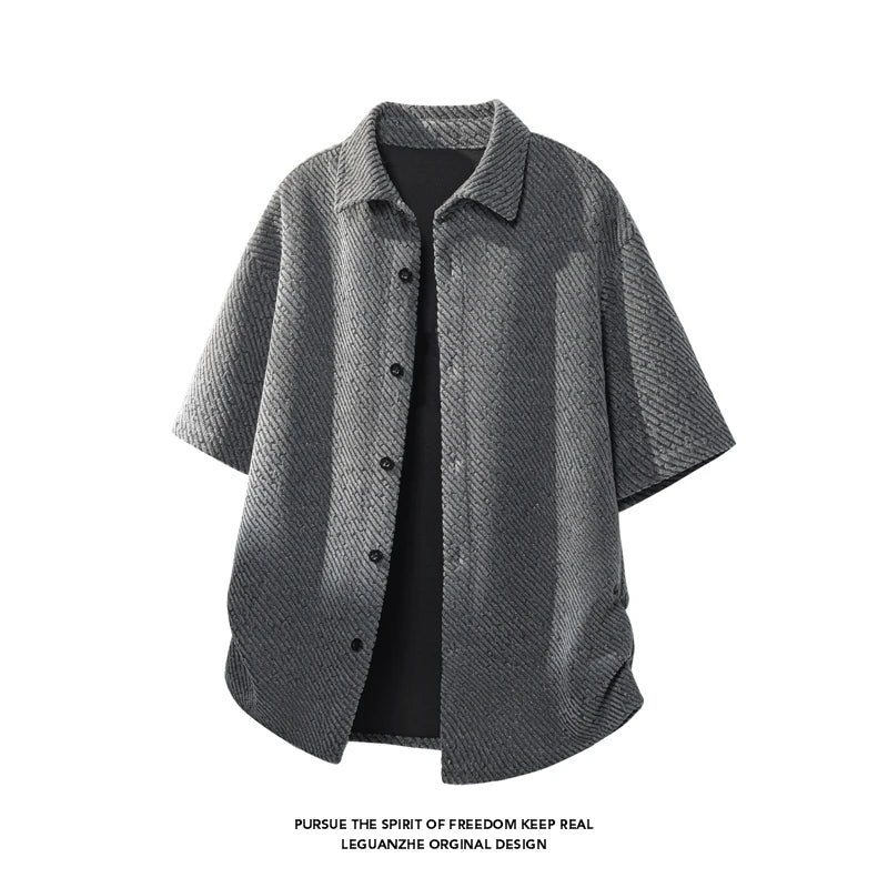 LEGIBLE Summer Shirts Men Loose Thin Cotton Short Sleeve Shirts Male Fashion Stand Solid Color 4XL 5XL