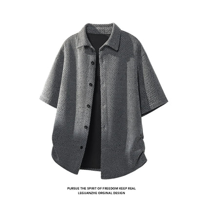 LEGIBLE Summer Shirts Men Loose Thin Cotton Short Sleeve Shirts Male Fashion Stand Solid Color 4XL 5XL