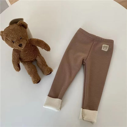Plush Pants for Kids 1-8 Years Soft Warm Solid Color with Animal Cartoons Stretchy Comfy Winter Trousers for Boys and Girls