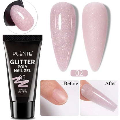 30ML Glitter Poly Nail Gel Hema Free Pink Glitter Acrylic Gel Finger Extension Nail Gel Semi-Permanent Nail Varnish For Manicure