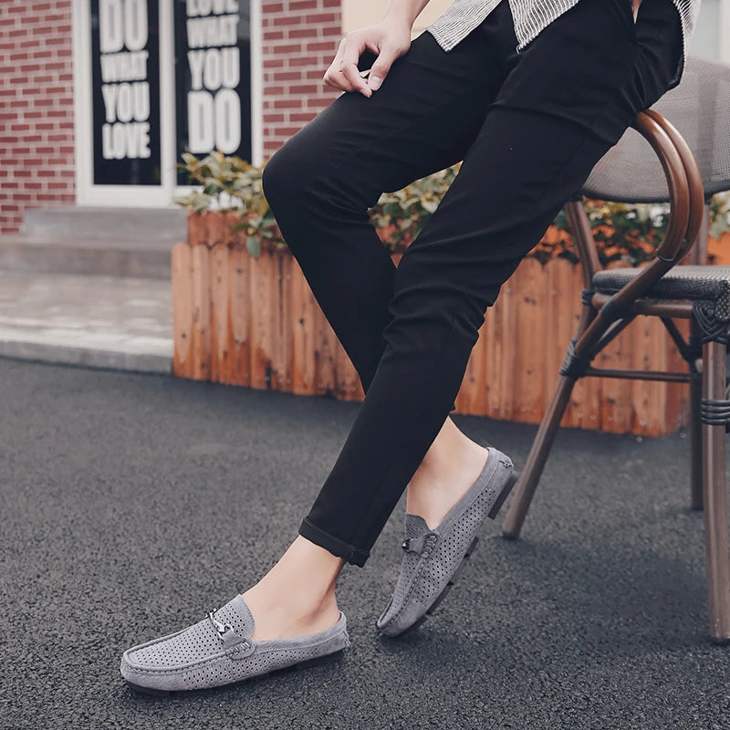 Moda masculina chinelos de couro ao ar livre meia loafers sapatos leves respirável mulas para o homem verão sandálias casuais sapatos preguiçosos