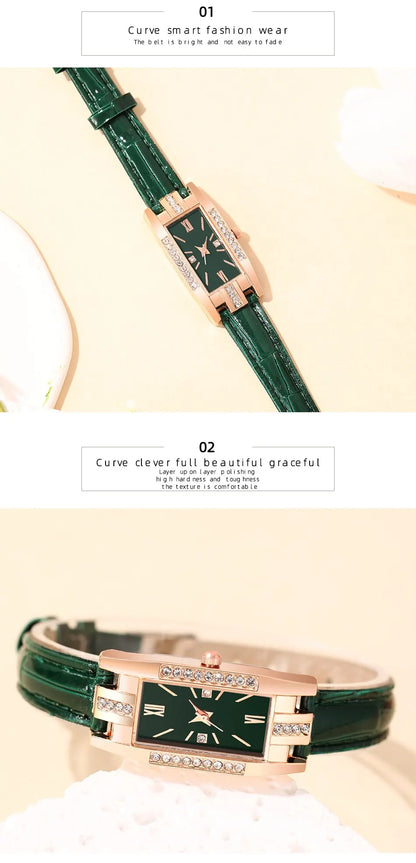 Reloj Mujer 2023 Fashion Diamond Square Watches Women Leather Quartz Watch Elegant Retro Womens Wrist Watch Relogio Feminino