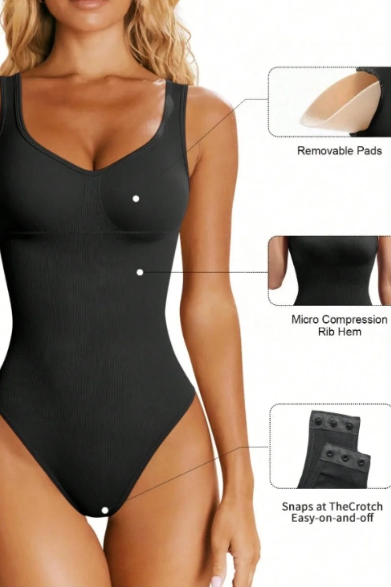 Women's Seamless Yoga Bodysuit – Low Neck Sleeveless Fitness Top