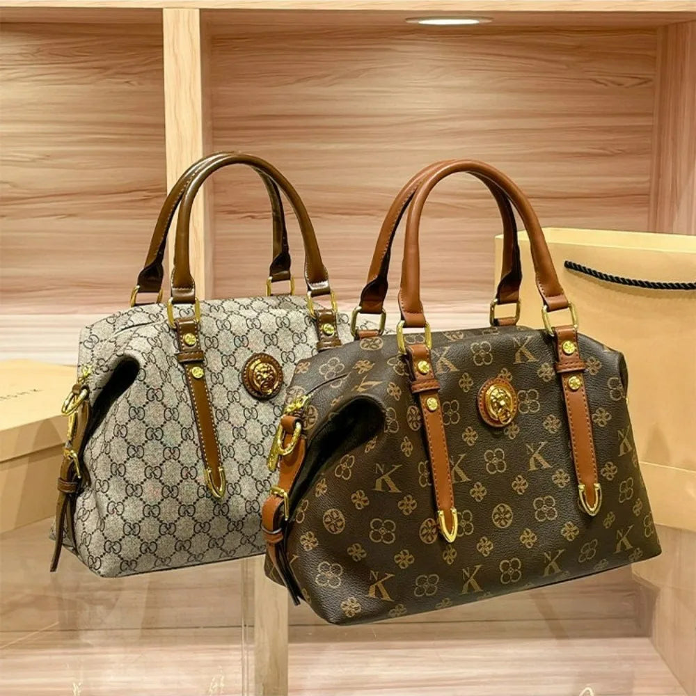 Handbag 2026 new retro printed versatile travel large capacity shoulder bag Boston crossbody bag multiple compartments