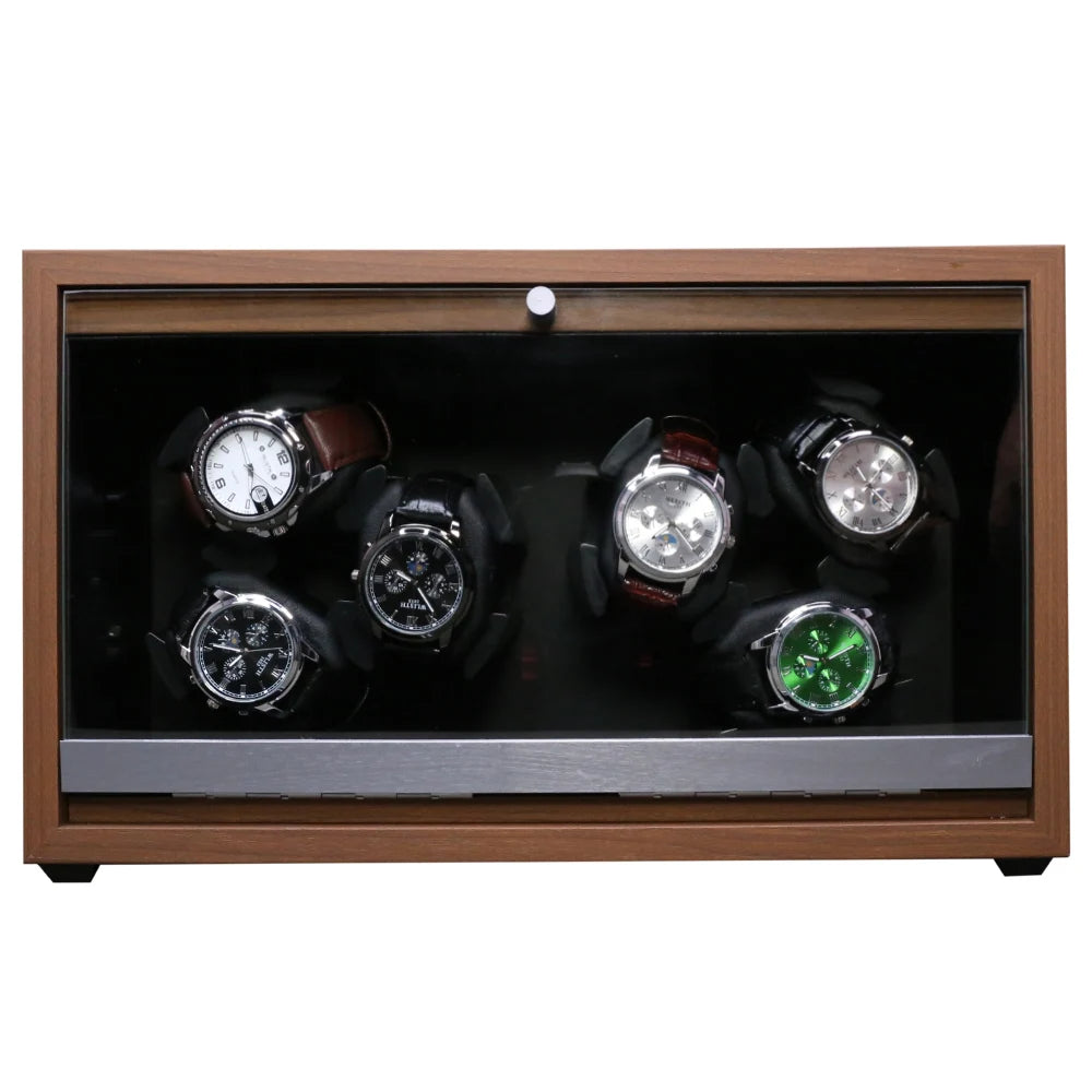 6 Slots Rechargeable for Watch Winder USB Powered Mechanical Watches Holder Wood Case Winding Cabinet Storage Display Box
