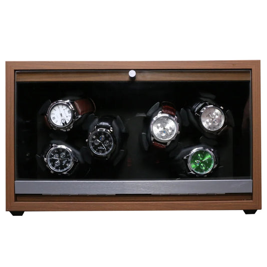 6 Slots Rechargeable for Watch Winder USB Powered Mechanical Watches Holder Wood Case Winding Cabinet Storage Display Box