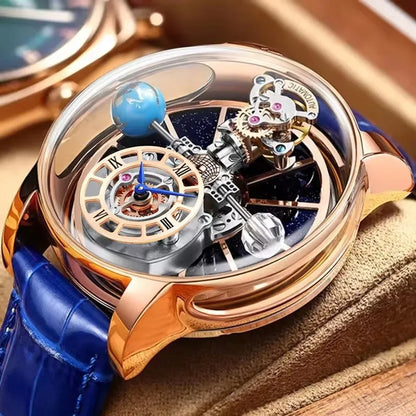 PINDU Design Watches Man Starry Sky Watch For Men Quartz Wristwatches Clock Earth Theme Design Man Watch Celestial Body Series