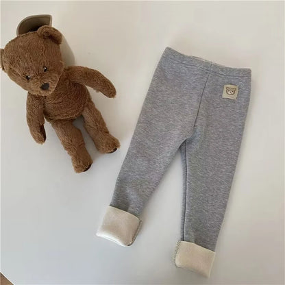 Plush Pants for Kids 1-8 Years Soft Warm Solid Color with Animal Cartoons Stretchy Comfy Winter Trousers for Boys and Girls