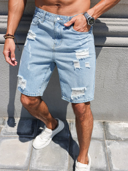 Hole-washed Water Buffalo Denim Short Pants - Men's