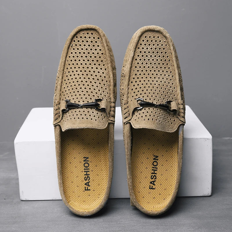 Moda masculina chinelos de couro ao ar livre meia loafers sapatos leves respirável mulas para o homem verão sandálias casuais sapatos preguiçosos