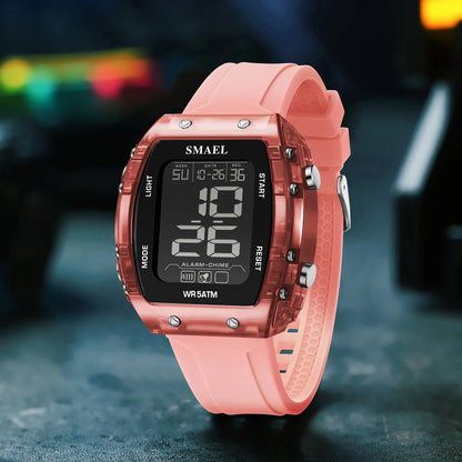 SMAEL Digital Watches Big Dial Rectangle Sport Watches LED Date 8108 Digital Watches 50m Waterproof Shockproof Men's Wristwatch