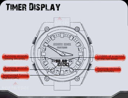 NORTH EDGE FORTRESS 2026 Men's Military Digital Watch Outdoor Sports Waterproof 50M Watches World Time Countdown LED Wristwatch