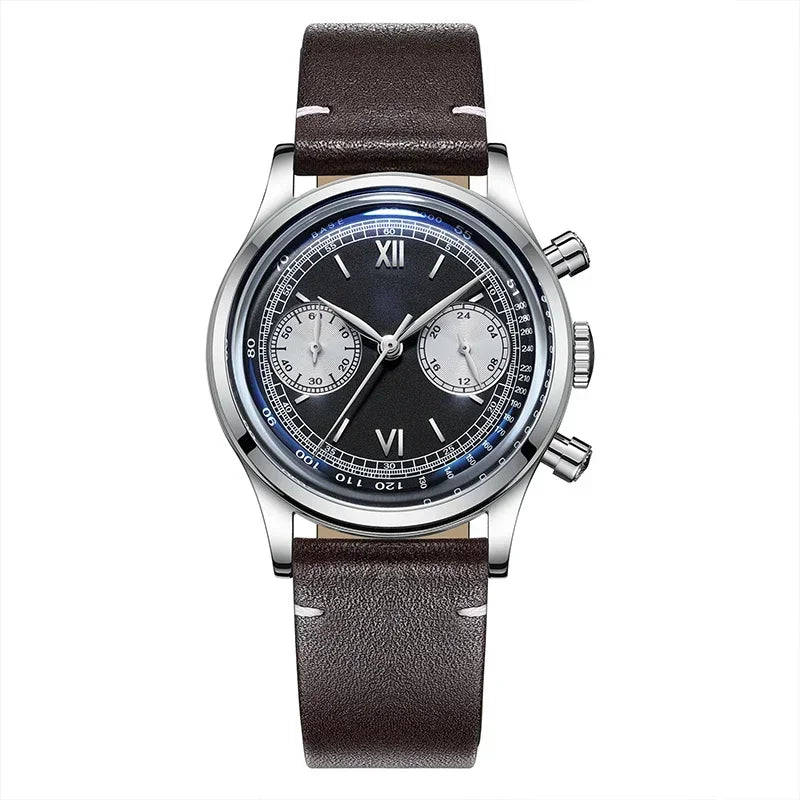 ADDIESDIVE 38mm Chronograph Quartz Watch 60min Business 100m Diving Men's Leather Watches Bubble Dome Mirror Retro Wristwatches