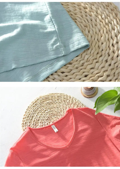 2026 Summer New 100% Cotton White T-shirt Male V-neck