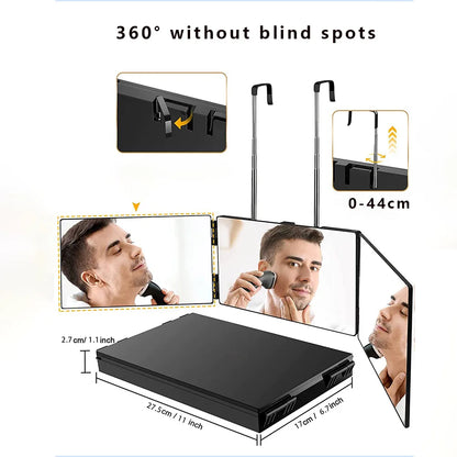 3-Way Mirror with Height Adjustable Hook 360 Trifold Makeup Mirror Hairdressing Mirror Suitable for Haircut Styling