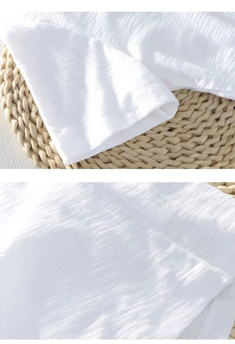 2026 Summer New 100% Cotton White T-shirt Male V-neck