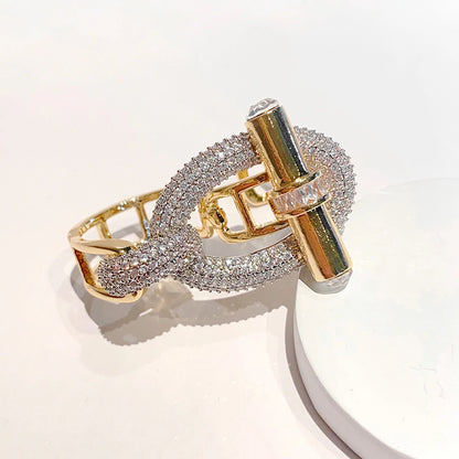 Fashion Zircon OT Buckle Ring Women Hand Accessories Wholesale Nightclub Punk Geometric Metal Finger Rings Party Jewelry Gift