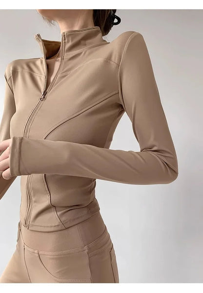 Women's Quick-Dry Yoga Jacket – Long Sleeve Slim Fit Zip Running Coat