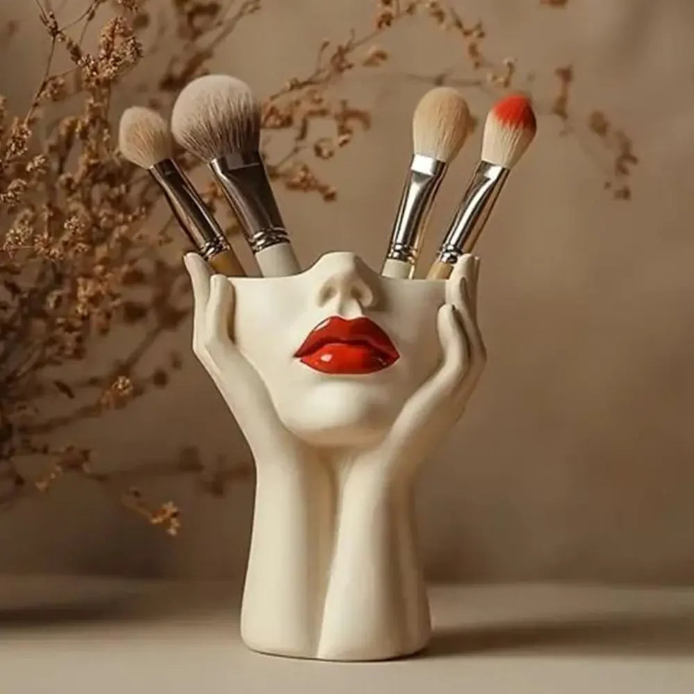Cosmetic Brush Holder Makeup Organizer For Brushes Women's Head Design Boho Aesthetic Decorative Resin Decoration For Bathroom