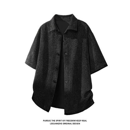 LEGIBLE Summer Shirts Men Loose Thin Cotton Short Sleeve Shirts Male Fashion Stand Solid Color 4XL 5XL