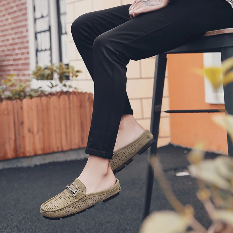 Fashion Men Leather Slippers Outdoor