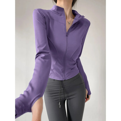 Women's Quick-Dry Yoga Jacket – Long Sleeve Slim Fit Zip Running Coat