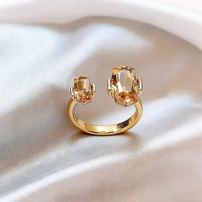 Champagne Crystal Gold Color Rings 2026 New Design Fashion Jewelry Trendy Women's Finger Accessory Wedding Ring for Index Finger