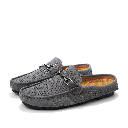 Moda masculina chinelos de couro ao ar livre meia loafers sapatos leves respirável mulas para o homem verão sandálias casuais sapatos preguiçosos