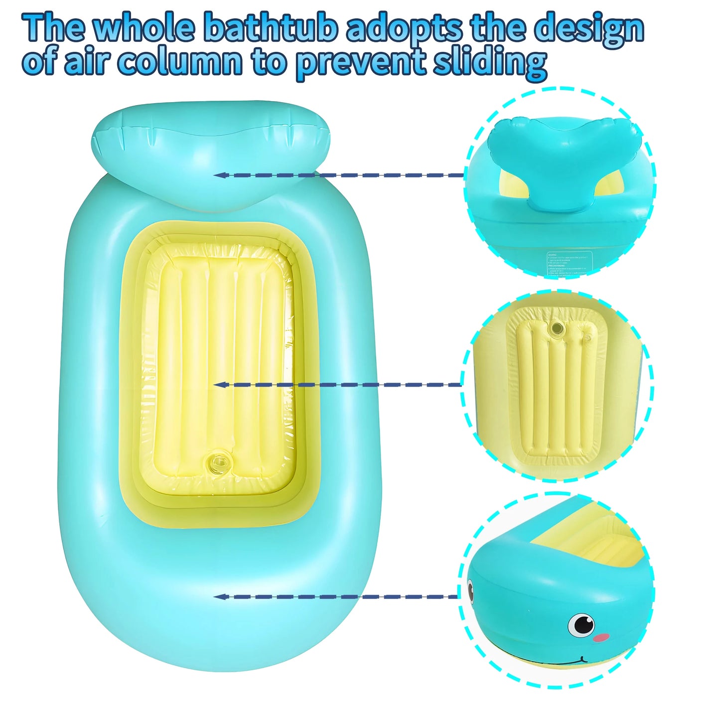 Inflatable Bathtub Pool for Sitting up, Blow up Portable Non-slip Baby Toddler Bathtub for Kids